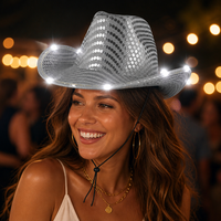 Chapeau de cowboy LED pour enfants et adultes, chapeau lumineux à paillettes avec sangle sous le menton pour Halloween, accessoire de fête costumée, cadeaux d'anniversaire