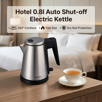 EASTON Compact 0.8L Ketel Listrik Hotel 1200W 304 Stainless Steel Pemanas Air untuk Penggunaan Kamar Tamu Hospitality CE
