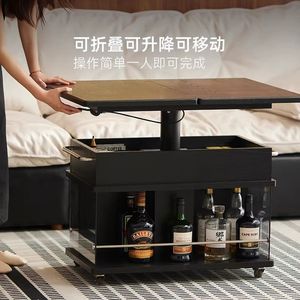 Solid Wood Lift-Up Folding Coffee <b>Table</b> With <b>Storage</b> Movable <b>Side</b> Cabinet For Living Room Home Use - Product Image 3
