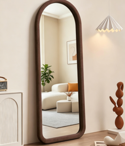 GKMZCGT Contemporary Arched Full Length <b>Mirror</b> Brown Velvet Frame <b>Floor</b> <b>Standing</b> 5534L x 2034W Easy Install for Birthday - Product Image 1
