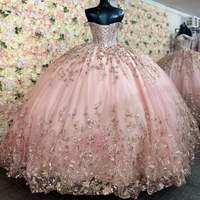 Gaun Quinceanera Mumuleo 2023 dengan Aplikasi Bunga Emas, Model Sweetheart Off-Shoulder untuk Pesta Ulang Tahun Anak Perempuan, Gaun Prom Putri 15 16