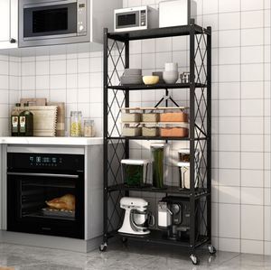 Manufacturer-Supplied Metal Folding <b>Kitchen</b> <b>Storage</b> <b>Rack</b> Floor-Standing Multi-Layer Modern Design Space-Saving Bathroom Food - Product Image 3