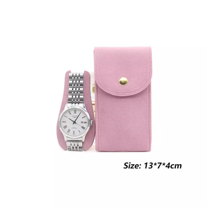 Pochette à montre rectangulaire portable de haute qualité, écologique, en velours, avec fermeture à pression, logo personnalisé imprimé, doublure en faux daim - Product Image 3