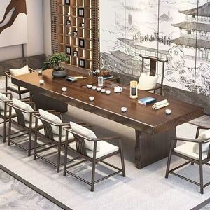 โต๊ะน้ำชาไม้เนื้อแข็งทรงสี่เหลี่ยมผืนผ้า โต๊ะประชุมทนทาน สไตล์เซน โต๊ะน้ำชาทรงยาว - Product Image 3