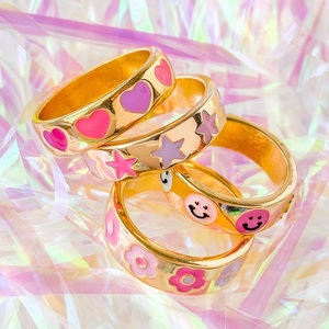 18k placcato oro bello sveglio rosa mignolo dello smalto colorato sorriso stella del <span class=keywords><strong>cuore</strong></span> delle donne completa finger band ring - Product Image 1