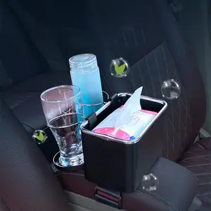 DS2945 kotak tisu untuk mobil, kotak penyimpanan sandaran tangan mobil dengan pemegang cangkir air lipat untuk mobil