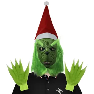 圣诞万圣节派对道具绿色多毛怪物面具支持定制成人恐怖恶魔尖叫怪物乳胶面具