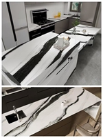 Dalle de pierre artificielle Panda White, aspect marbre, en pierre frittée, pour îlot de cuisine moderne, plan de travail ou table de vanité