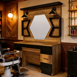 Station de maquillage et de coiffure de salon <span class=keywords><strong>avec</strong></span> <span class=keywords><strong>miroir</strong></span> hexagonal, offrant un grand espace de rangement et personnalisable. - Product Image 6