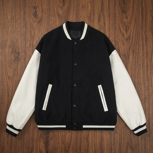 Veste universitaire colorblock noire pour homme, coupe oversize, style baseball, personnalisable, vierge, décontractée, vêtement d'extérieur d'hiver, vestes pour homme - Product Image 5