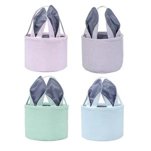Sac d'oreille de lapin à fond rond portable cadeau de Pâques panier d'oreille de lapin décoré - Product Image 1
