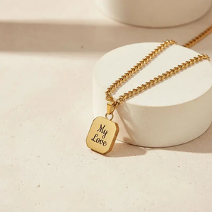 Collier pendentif tendance 2026 <span class=keywords><strong>pour</strong></span> femme avec plaques épaisses gravables, en acier inoxydable résistant au ternissement, chaîne <span class=keywords><strong>gourmette</strong></span> - Product Image 2