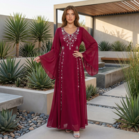 Abaya Rouge pour le Ramadan et l'Aïd, Vêtements de Prière Islamiques Arabes de Dubaï, Robes Africaines Musulmanes pour Femmes, Kebaya, Kaftan, Robe Musulmane Femme