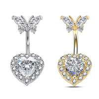 Nouveaux Piercings de Nombril Papillon Cœur CZ, Bijoux de Piercing de Nombril en Zircon Cubique, Piercing Corporel en Acier Inoxydable pour Femme
