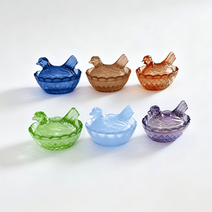 Colorful Modern Chicken Shaped Glass &amp; Crystal Trinket Dish <strong>Small</strong> Jewelry <strong>Tray</strong> for Rings Earrings Birthday Home Decor - Product Image 1