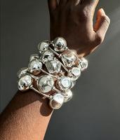 Bracelet jonc élastique Kaimei 2 couleurs pour femme, avec boules carrées irrégulières en acrylique CCB, style chunky argenté