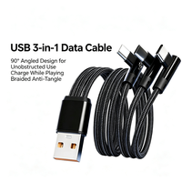Câble de charge multi-ports USB-C à angle droit, câble USB-C vers USB-A 3 en 1, cordon de chargeur de voiture tressé en nylon