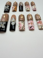 Ongles artificiels de luxe faits à la main, motif floral 3D, longs, carrés, décorés de strass, réutilisables, logo personnalisé, vente en gros
