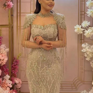 Vestido <span class=keywords><strong>de</strong></span> <span class=keywords><strong>fiesta</strong></span> Aso Ebi con mangas <span class=keywords><strong>de</strong></span> capa y borlas <span class=keywords><strong>de</strong></span> cuentas para mujer, <span class=keywords><strong>vestidos</strong></span> <span class=keywords><strong>de</strong></span> noche para bodas, Robe <span class=keywords><strong>De</strong></span> Soiree - Product Image 1
