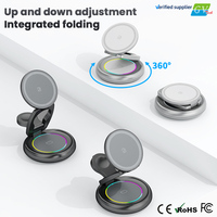 Support de chargeur sans fil magnétique 3-en-1 pliable et flexible, 15W, charge rapide, station de charge sans fil de bureau en ABS, vente chaude