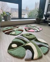Tapis de sol en feuille verte de marque de designer, tapis fait à la main, tapis moelleux et doux pour le salon