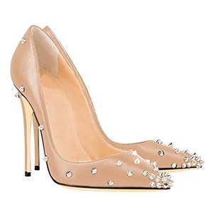 Zapatos de vestir de tacón alto y fino para mujer, con remaches metálicos, de corte bajo, sin cordones, con punta, para citas, talla grande 43 - Product Image 5