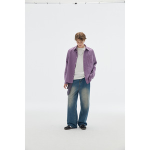 2025 nueva camisa de satén para <span class=keywords><strong>hombre</strong></span> Retro Color sólido tendencia nacional estilo básico japonés urbano algodón suelto soporte largo 100% algodón - Product Image 3