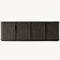 Meuble TV de luxe français au design moderne du milieu du siècle, fait main, à 4 portes, avec panneaux en rotin tressé, pour hôtel et salon