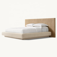 Lit Grand Format en Bois Massif et Tissu, Style Américain Simple et Haut de Gamme, Meubles de Chambre pour Villa, Hôtel, Gîte, Vente Directe, Personnalisable