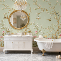 Papier peint mural moderne à motifs floraux et d'oiseaux pour chambre à coucher et salon, taille personnalisée, résistant à l'humidité