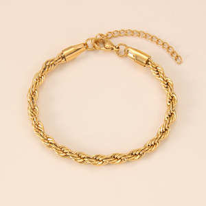 Classic PVD 18K Gold Plated Stainless Steel 4/5mm Twisted Rope Chain Bracelet For Women Men Unisex Jewelry
