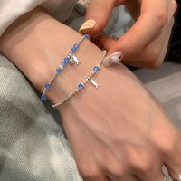 Bracelet en argent sterling S925 avec cristal bleu en forme de poisson pour femme, bijoux fantaisie géométriques faits à la main, vente en gros