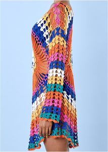 Women's 100% Polyester Breathable <b>Beach</b> Smock Knitted One-Shoulder V-Neck Hand Hook Seaside Holiday Bikini <b>Coat</b> Short Style - Product Image 2