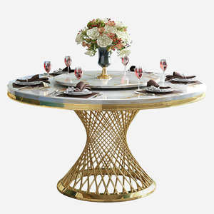 Bàn Ăn Tròn hiện đại với đầu bằng đá cẩm thạch và khung thép không gỉ vàng có tính năng Susan lười biếng-cho đồ nội thất gia đình - Product Image 1