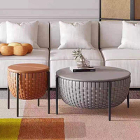 Table basse ronde en cuir moderne et contemporaine avec rangement pour la maison et l'hôtel, meubles de salon, écologique et facile à nettoyer