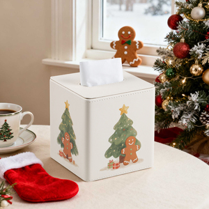 Boîte à mouchoirs <span class=keywords><strong>en</strong></span> <span class=keywords><strong>cuir</strong></span> PU avec conception d'arbre de Noël et d'<span class=keywords><strong>homme</strong></span> <span class=keywords><strong>en</strong></span> pain d'épice, porte-serviettes <span class=keywords><strong>pour</strong></span> cadeau de vacances et décor de table à la maison - Product Image 2
