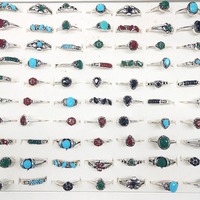Lot de 100 bagues vintage en cristal turquoise, bagues de phalange argentées pour femmes, bagues articulées empilables style bohème, bagues de doigt rétro bohèmes