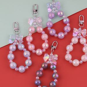 LLavero de cadena corta a la moda, llavero con cuentas de acrílico rosa, lazo, pulsera para teléfono, Clips de cordón, cadena creativa para caja de teléfono móvil - Product Image 1