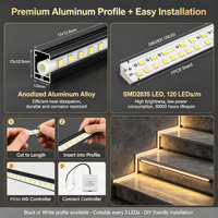 Kit d'éclairage LED pour escalier à détecteur de mouvement 24V, système d'éclairage complet pour marches avec télécommande et contrôle par interrupteur
