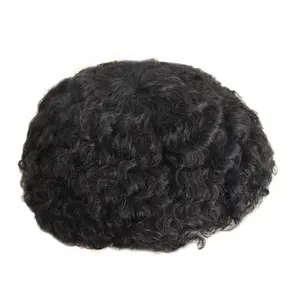 Poly Skin PU 8x10 Curly Male Human Hair Toupee African American Hairpiece French Lace Afro Kinky Curl Hair Units For Black Men