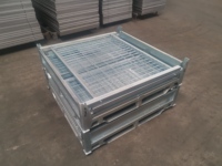 Conteneur en treillis métallique pliable industriel, cage à palettes empilable avec porte rabattable, haute capacité, galvanisé à chaud