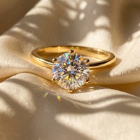 Bague solitaire classique RINNTIN SMOR47 en argent 925 plaqué or, moissanite couleur D VVS, scintillante, pour mariage, pour femme