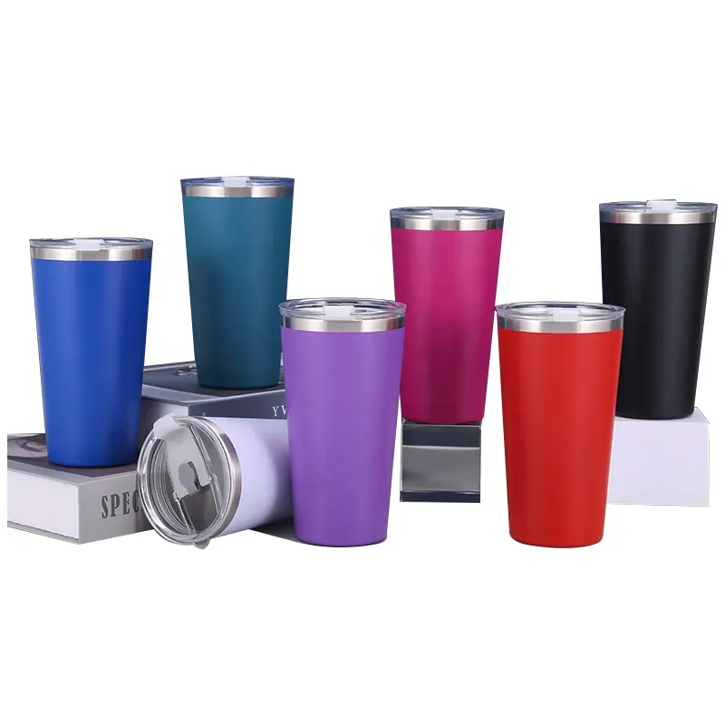 16Oz Bán Buôn Trắng Hình Nón Đôi Tường Chân Không Cách Nhiệt Rượu Thép Không Gỉ Tumbler Với Số Lượng Lớn Với Nắp Và Rơm