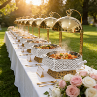 ORIX 8L Plat à chafing hexagonal de luxe en acier inoxydable doré avec couvercle suspendu, chauffe-plat commercial écologique pour buffets de mariage