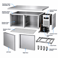 Réfrigérateur de Comptoir Commercial 350L, Congélateur Sous Comptoir en Acier Inoxydable, Table de Préparation Réfrigérée à 2 Portes, Refroidissement Direct 220V