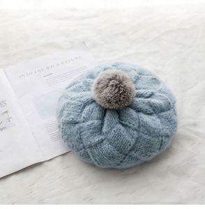 Fashion Winter Custom Keep <b>Warm</b> Rabbit Fur Pom Cap Crochet Wool Painter Beret <b>Hats</b> for Women - Product Image 5