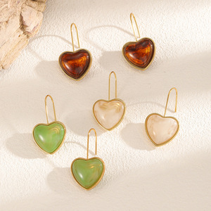 Heart Shape Resin Drop Earrings Gold <b>Frame</b> Bezel Setting For Women Fashion Jewelry TE60494 - Product Image 2