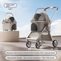 Poussette pliable légère pour animaux de compagnie avec porte-bébé amovible, chariot de promenade portable pour petits chiens, chats et chiots