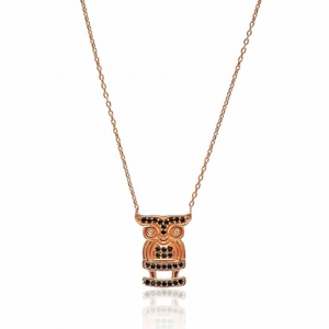 Collar de plata de ley 925 con diseño de búho, colgante de circonita negra, hecho a mano, turco, joyería al por mayor - Product Image 1