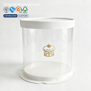Boîte à gâteau cylindrique ronde en PET, base en papier pliable avec couvercle, boîte d'emballage pour gâteau d'anniversaire ronde de qualité alimentaire avec logo personnalisé - Product Image 1